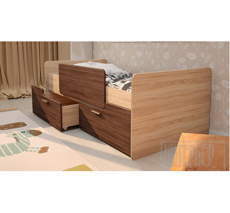 Детская кровать Умка К-001 с ящиками и бортиком МДФ, спальное место 160х80 см
